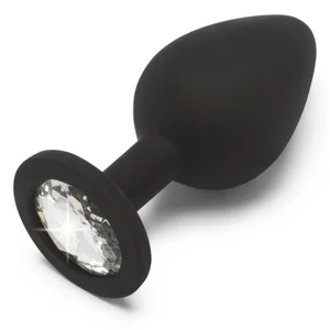 Plug Anal Negru Cu Diamant La Baza Plug Anal Medium Negru Cu Bijuterie