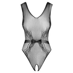 Body Negru Cu Crac Deschis Pentru Sex Body Din Tricot Elastic Polyamide Spandex