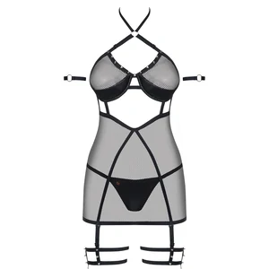 Chemise Cu Portjartier Reglabil Si Chilot Inclus Lenjerie Sexy Chemise Marime S M Negru