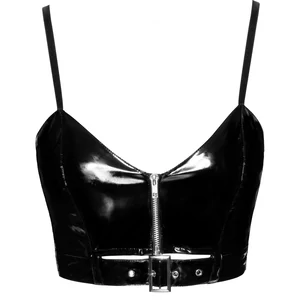 Top Scurt Din Vinil Pentru Cluburi Sutien Top Vinil Negru Marimea M