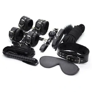 Set Bondage Pentru Cuplu Negru Set Accesorii Bdsm Piele Ecologica Negru