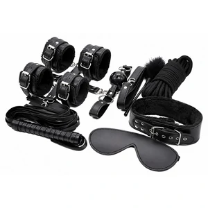 Set Bondage Pentru Cuplu Negru Kit Bondage Negru Piele Ecologica