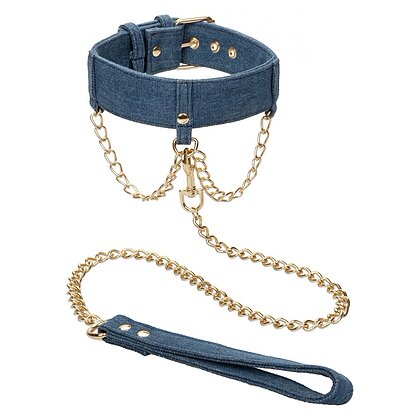 Ride Em Denim Collar and Leash Albastru